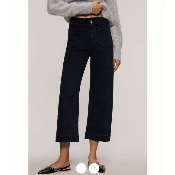 Maeve Pants - Anthropologie Maeve Colette Sparkle Crop High Rise Wide Leg Jeans Sz 28 Black